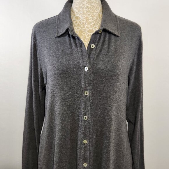 Soft Surroundings Size M Button Up Tunic Shirt Jersey Knit Cool Breeze Gray - Picture 2 of 15